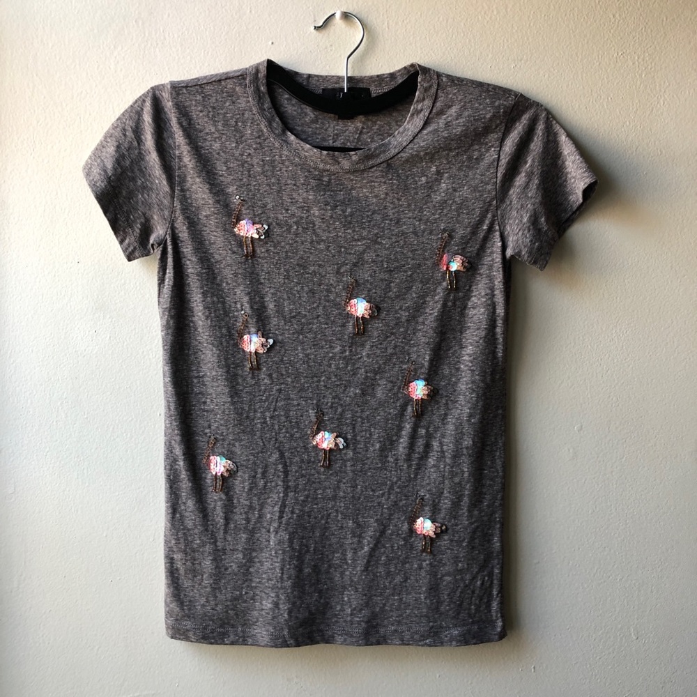NWOT J Crew Sequin Flamingo Tee Heather Grey T-Shirt XS
